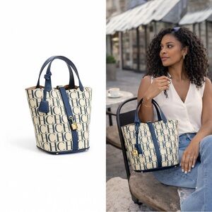CH Letter Monogram Tote Bag Blue Ivory Large Capacity Fashion Handbag
